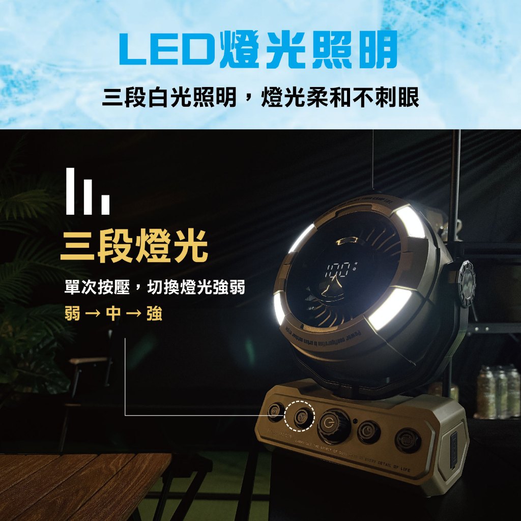 【ADAM】無線DC充電式照明擺頭循環扇 【黑/綠/沙-顏色隨機】USB充電 自動擺頭 高續航風扇, , large