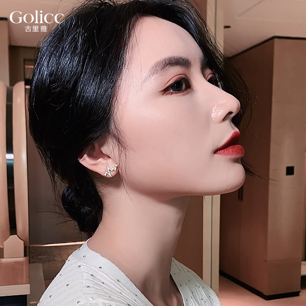 【Gulicc 】古莉可 耳環 心金色閃電耳釘, , large