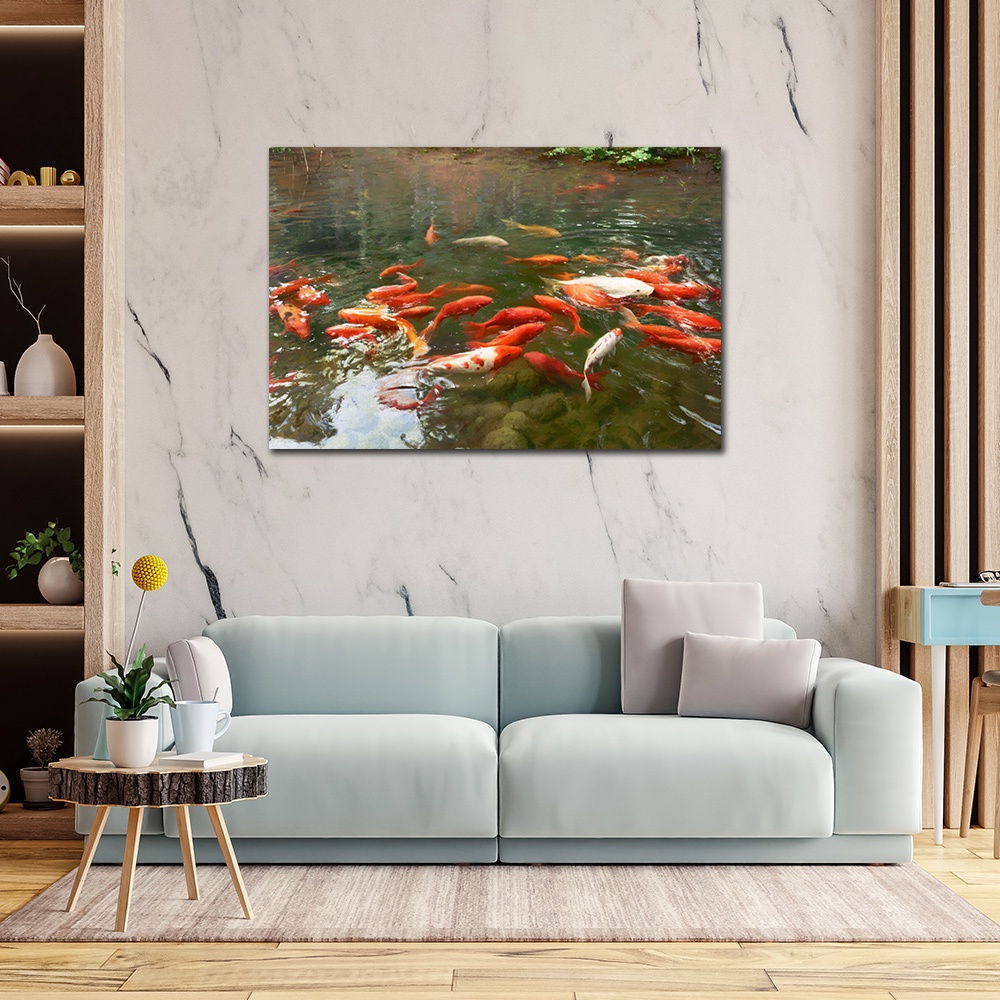 【御畫房】年年有魚 國家一級畫師手繪油畫60&times;90cm(VF-14), , large