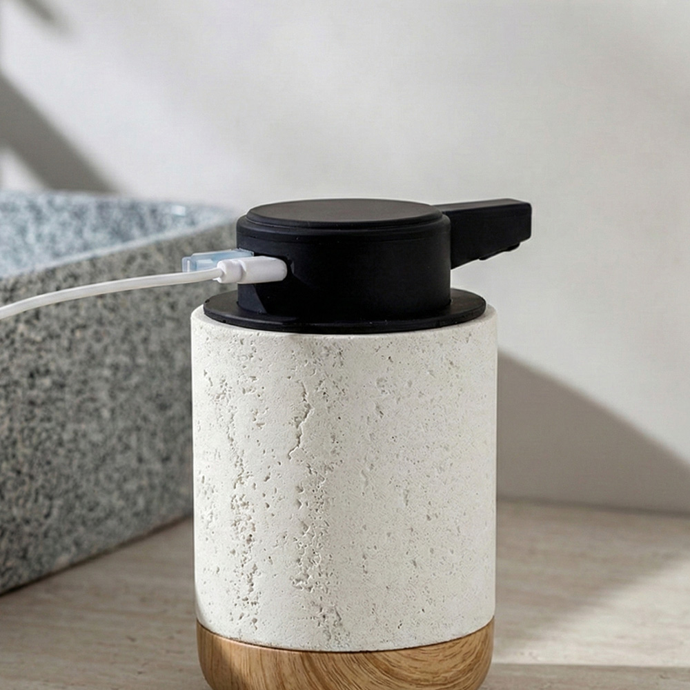 Faux Stone Resin & Wood Automatic Soap Dispenser, , large