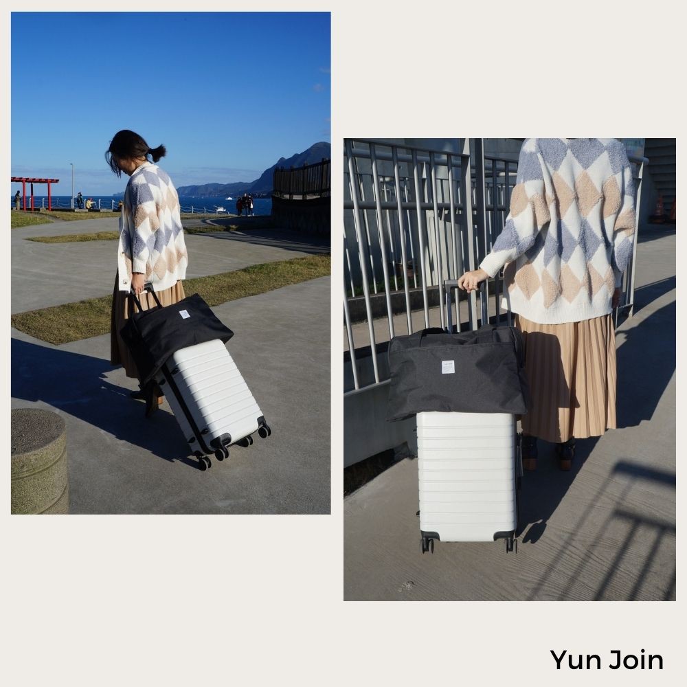 【YUNJOIN】 行李箱拉桿手提袋-黑色 厚實 挺立 大容量 收納包 拉桿袋 旅行袋 行李袋 防潑水, , large