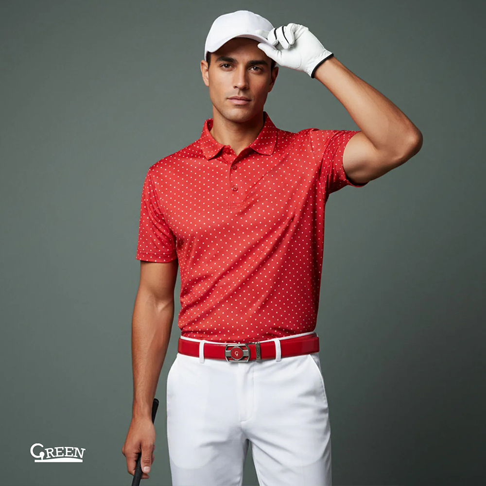 Green Golf 高爾夫 自動扣皮帶 腰帶 合成皮 磁吸球標 鋅合金帶扣 亮皮紅, , large