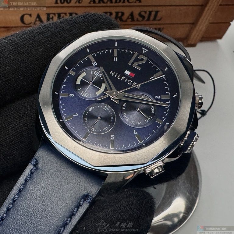 [星晴錶業]TommyHilfiger手錶,46mm,TH00064寶藍色錶面銀藍雙色錶殼寶藍真皮皮革錶帶款, , large