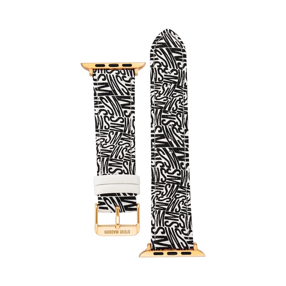 STEVE MADDEN Apple Watch 錶帶  ㄇ字皮錶帶-黑白塗鴉印花皮革質感錶帶, , large