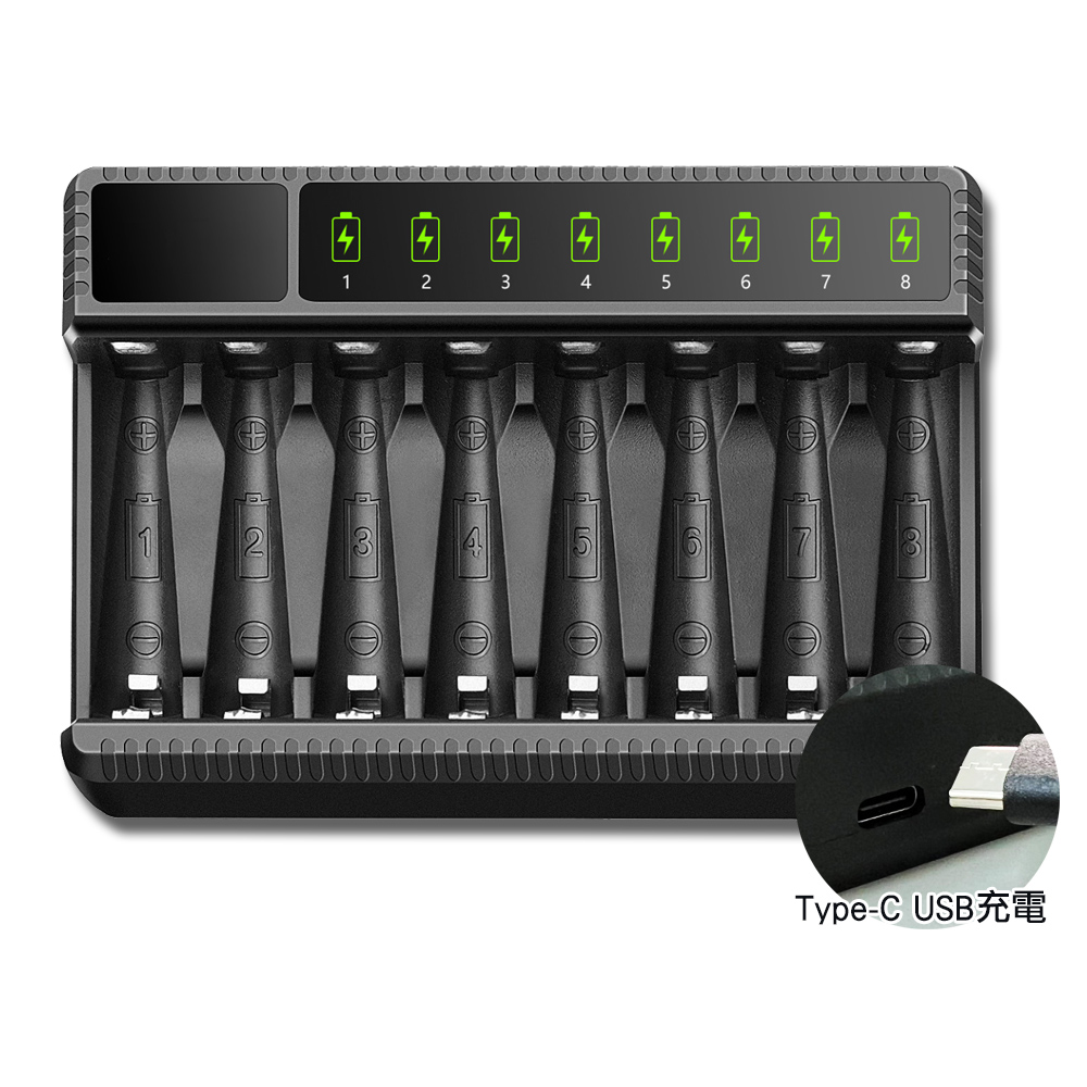 智慧型八槽USB電池充電器 可充3號4號充電電池 可獨立充電, , large