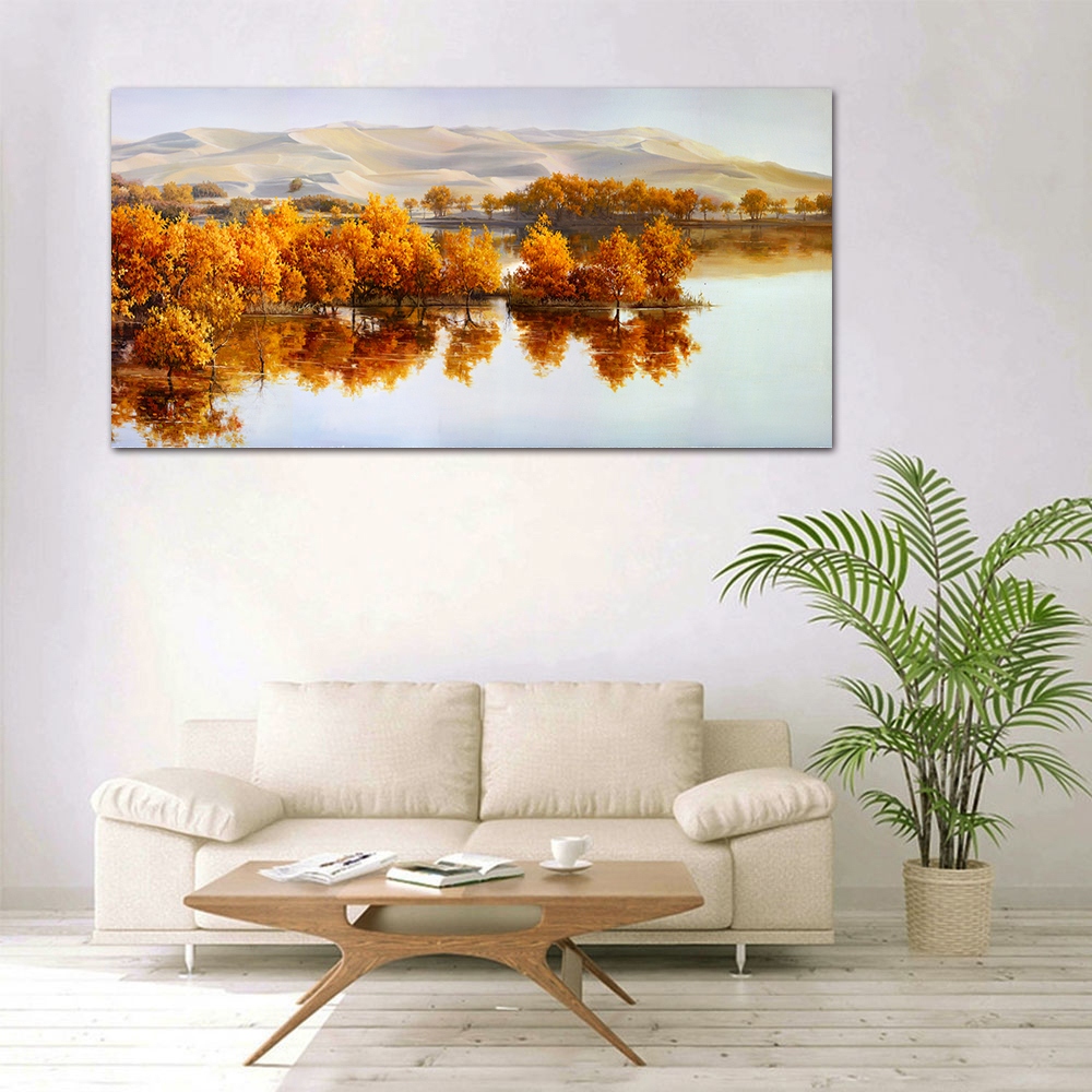 【御畫房】金秋湖畔 國家一級畫師手繪油畫60&times;120cm(VF-119), , large