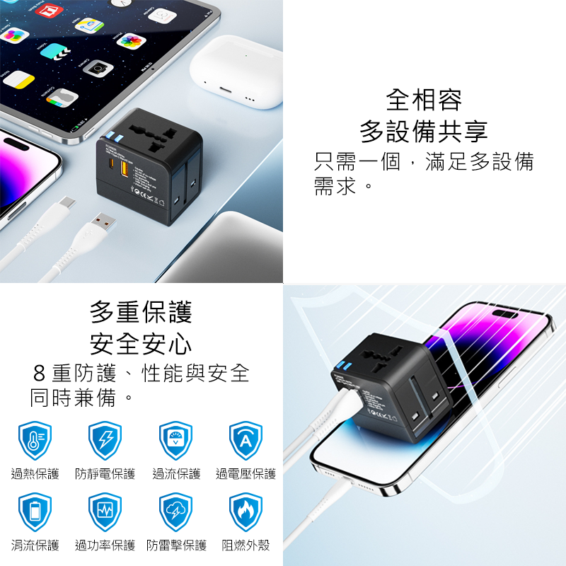 【好米企業社】萬國轉接頭 多國旅行轉接頭 世界旅行轉接頭 USB Type-C 20W, , large