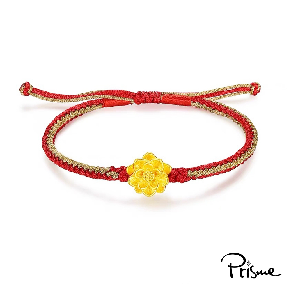 【Prisme Gold】黃金手鍊 蓮花 紅編織手鍊 (金重：約0.08錢&plusmn;0.03), , large