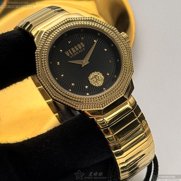 [星晴錶業]VERSUS VERSACE手錶,38mm,VV00384黑色錶面金色錶殼金色精鋼錶帶款, , large