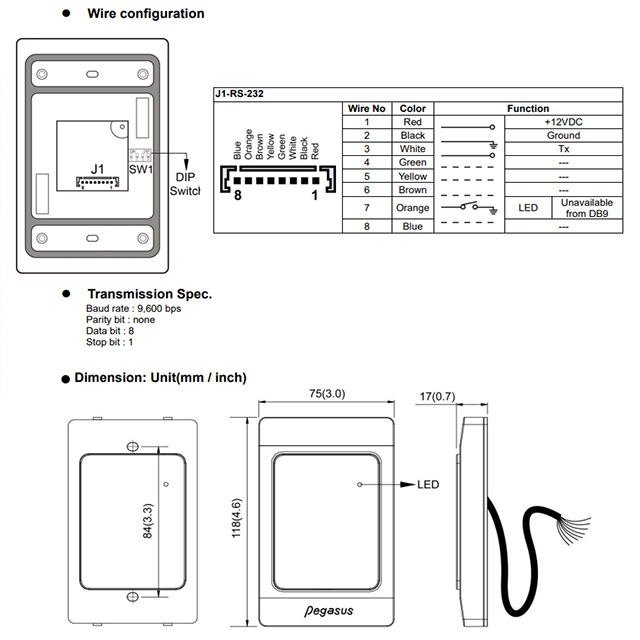 昌運監視器 PONGEE Pegasus PUA-310V1-0NM0R2 多功能 EM/Mifare 壁掛式感應讀頭, , large