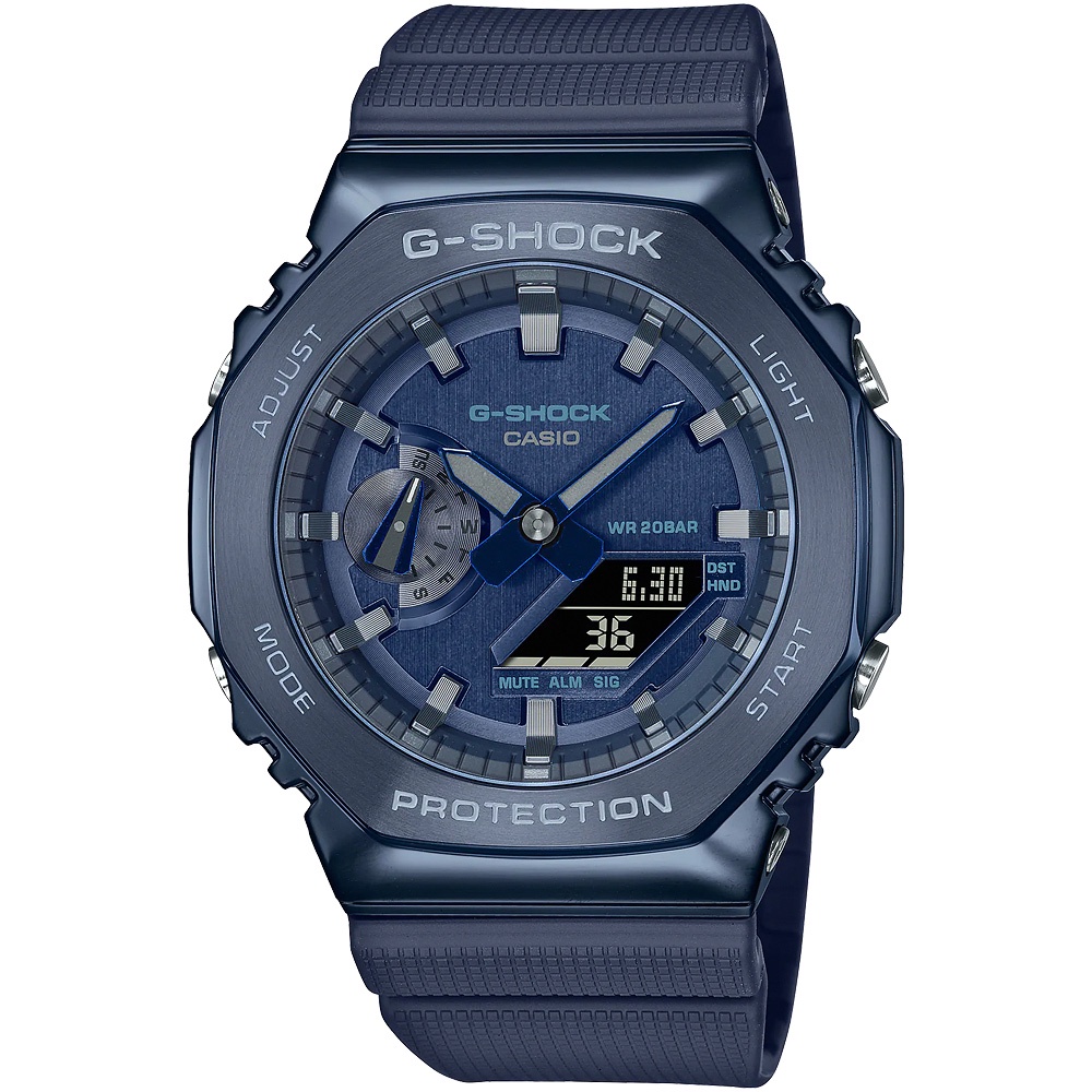 CASIO 卡西歐 G-SHOCK 八角 金屬錶殼 雙顯手錶-深海藍 GM-2100N-2A, , large