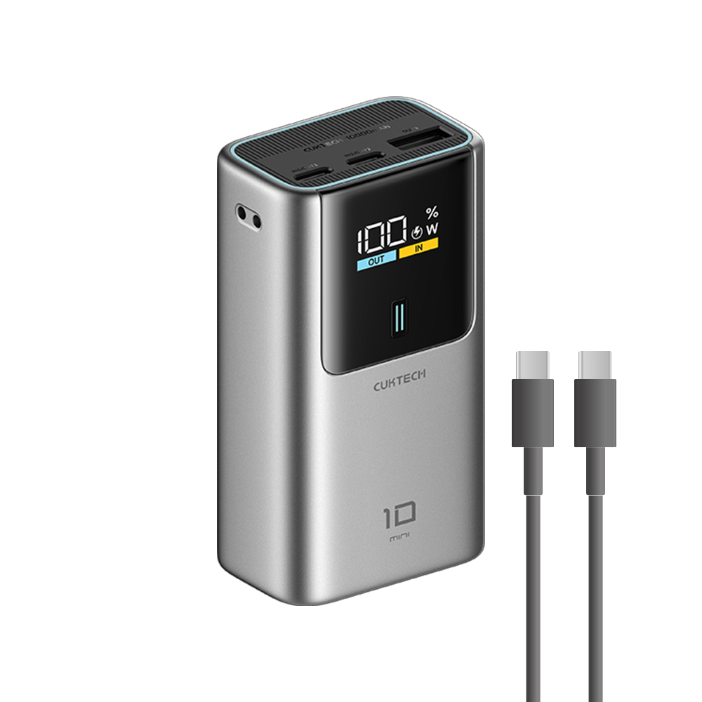 【Wh+CCC】CUKTECH 酷態科 10號MINI 55W TYPE-C 自帶線行動電源 10000mAh (PB1055) - 灰色, , large