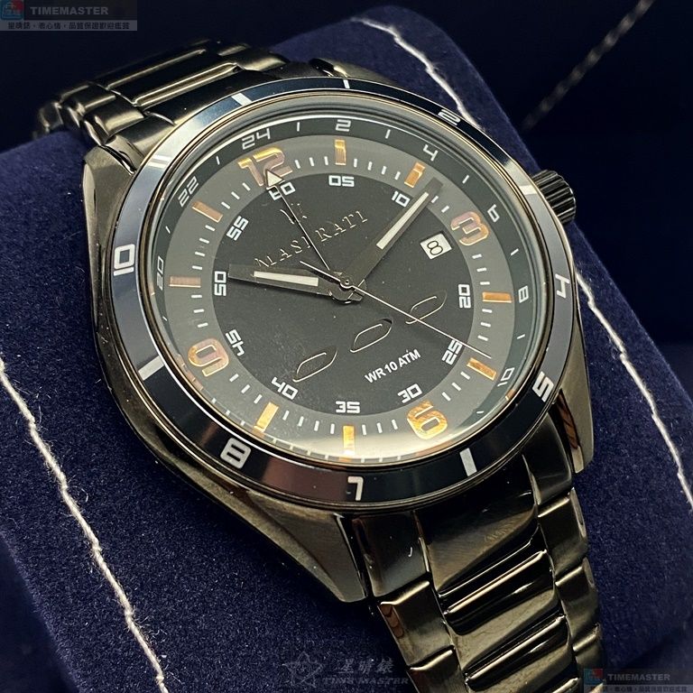 [星晴錶業]MASERATI手錶,46mm,R8853124001黑色錶面黑錶殼深黑色精鋼錶帶款, , large