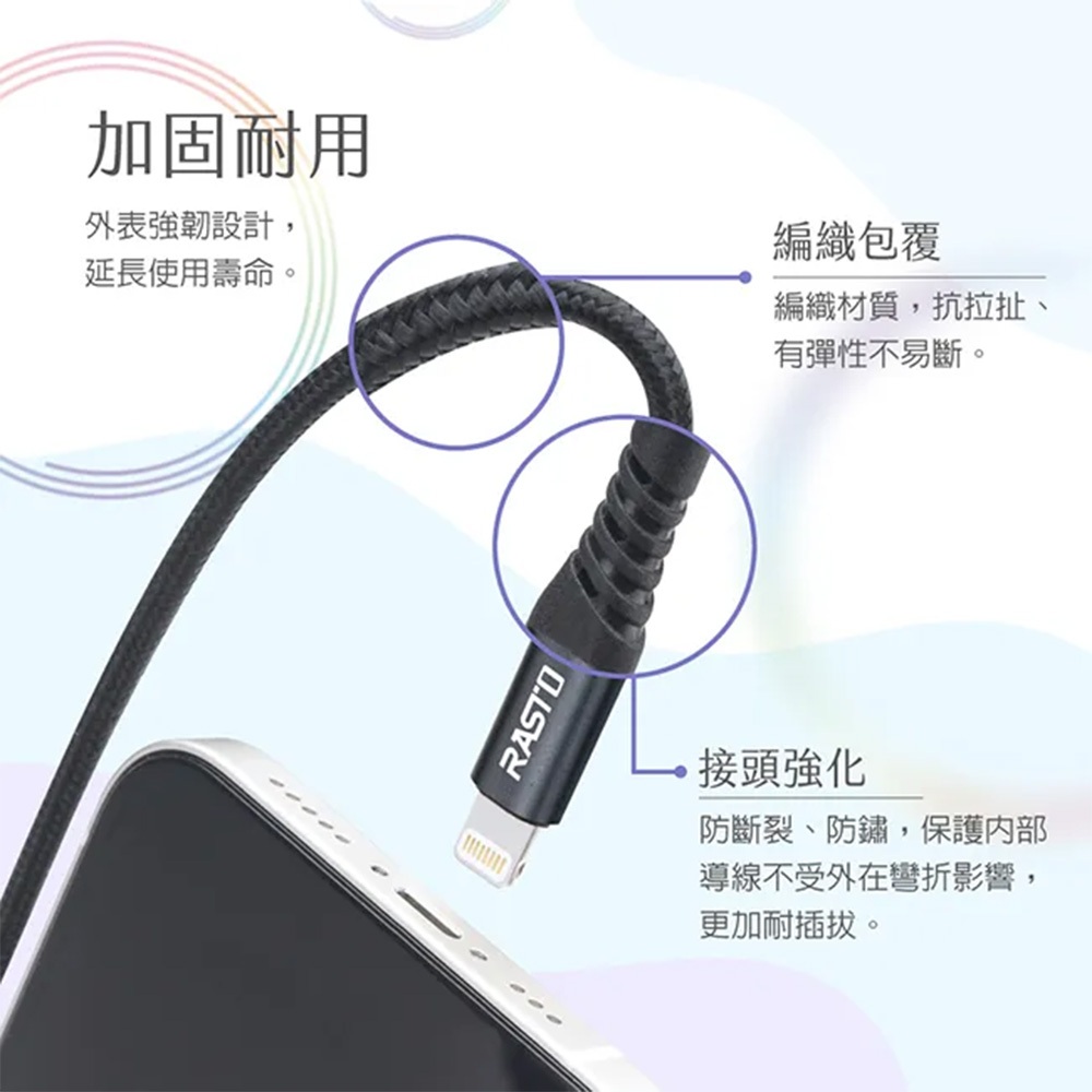 RASTO RX37 iPhone Charging Cable 1.2M Aluminum Alloy Connector Nylon Braided Cable Supports 2.4A Fast Charging + Data Transmission, , large