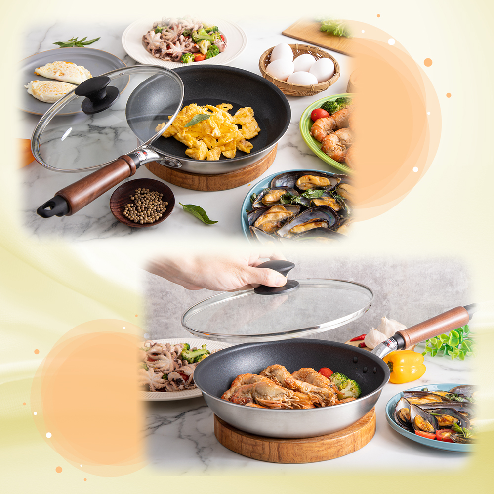 【hokua】Japan-made Plateado EM IH frying pan 26cm with glass lid / metal spatula applicable, , large