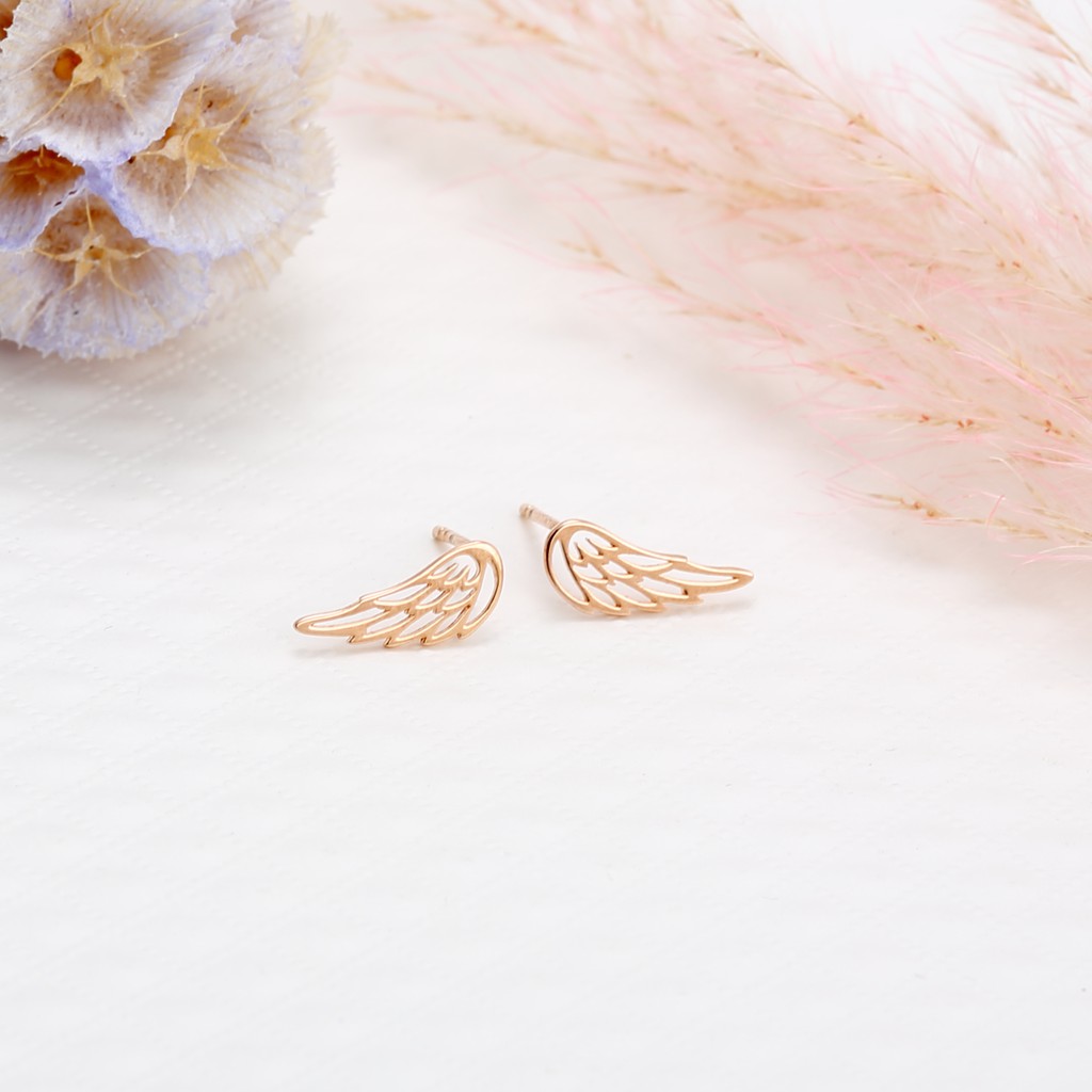 【Angel & Me】天使 夢想 翅膀 s925純銀厚鍍18k玫瑰金 耳環 耳夾, , large