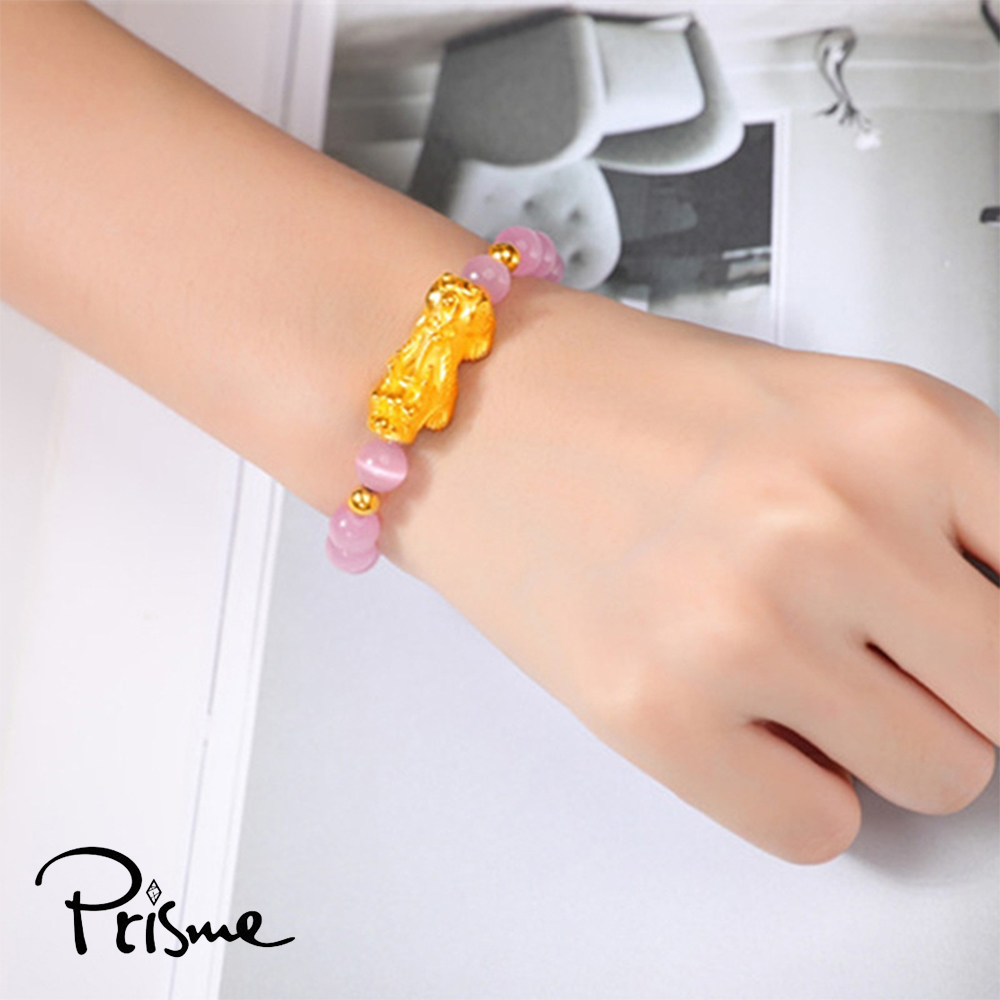 【Prisme Gold】黃金手鍊 黃金貔貅 粉珠串珠手鍊 (金重：約0.08錢&plusmn;0.03), , large