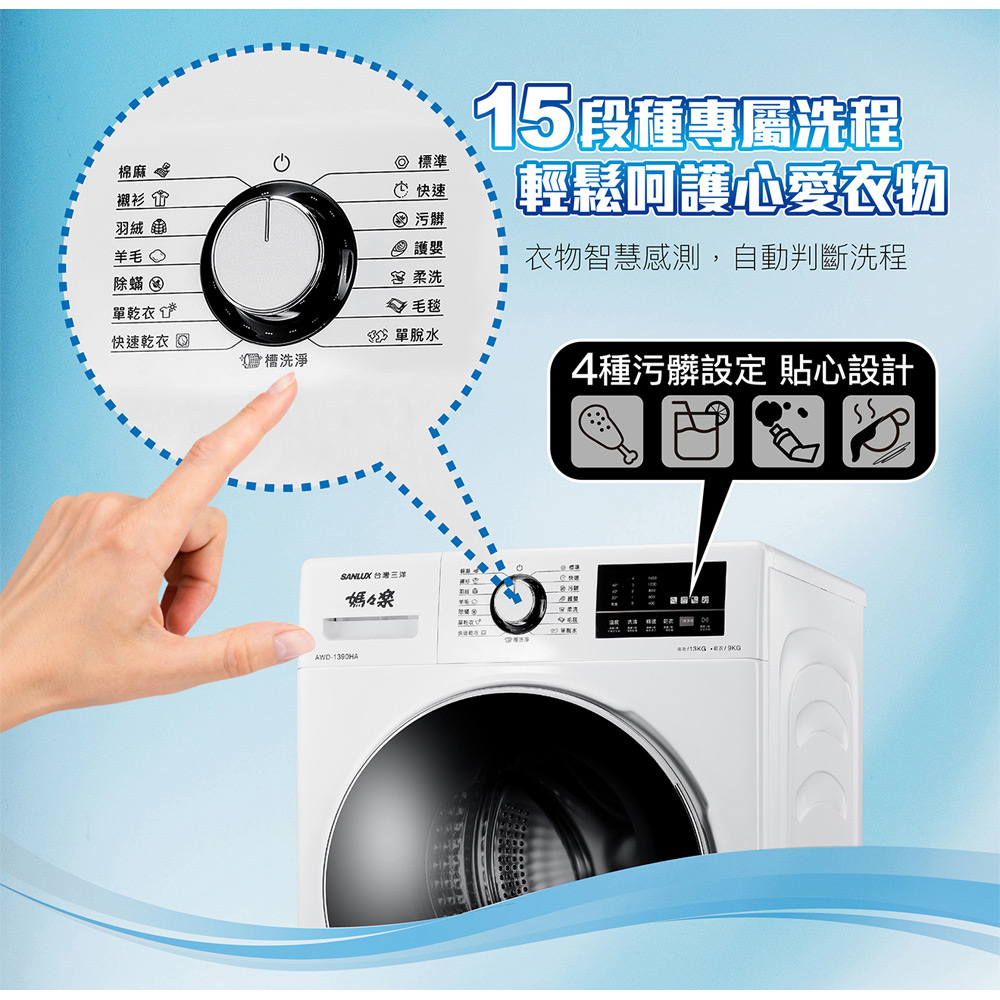 SANLUX 台灣三洋 13公斤滾筒全自動洗衣乾衣機 AWD-1390HA, , large