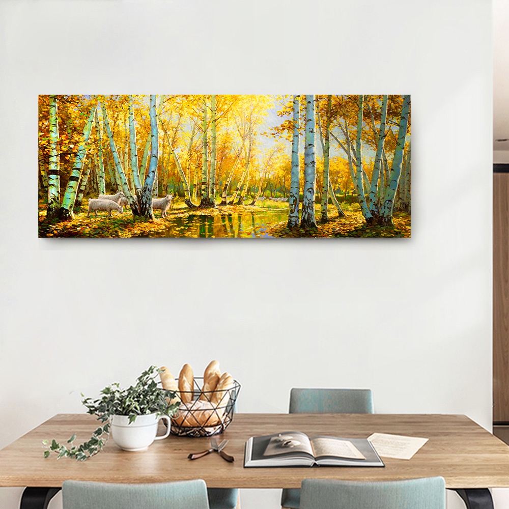 【御畫房】金秋白樺林之二 國家一級畫師手繪油畫60&times;120cm(VF-50), , large