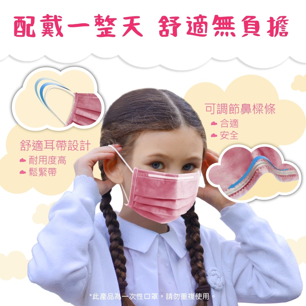 【10入組】MEDTECS 美德醫療 Children Face Mask 兒童口罩 開薰紅 一盒50入 標準一級醫用口罩, , large