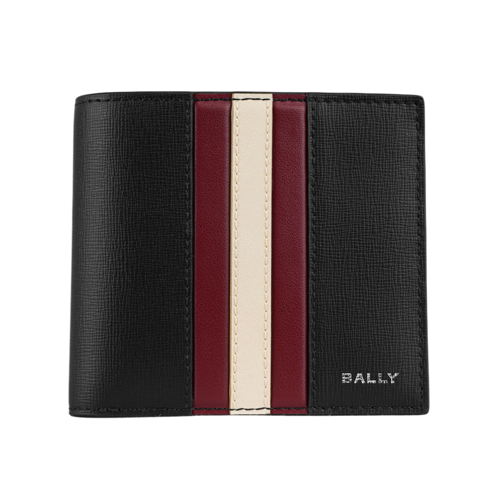 BALLY Mythos 紅白條紋再生牛皮對開零錢袋短夾/黑色, , large