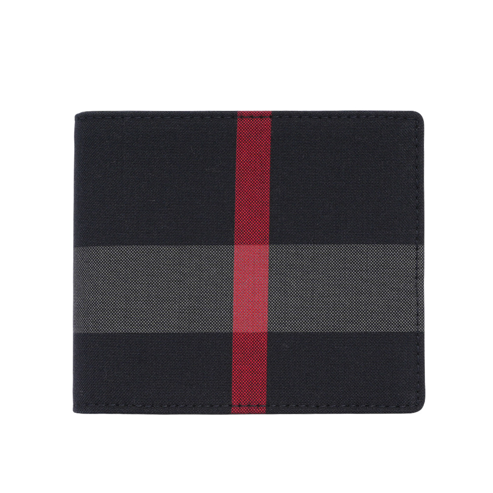 BURBERRY 大格紋帆布對開零錢袋短夾/海軍藍/灰色, , large