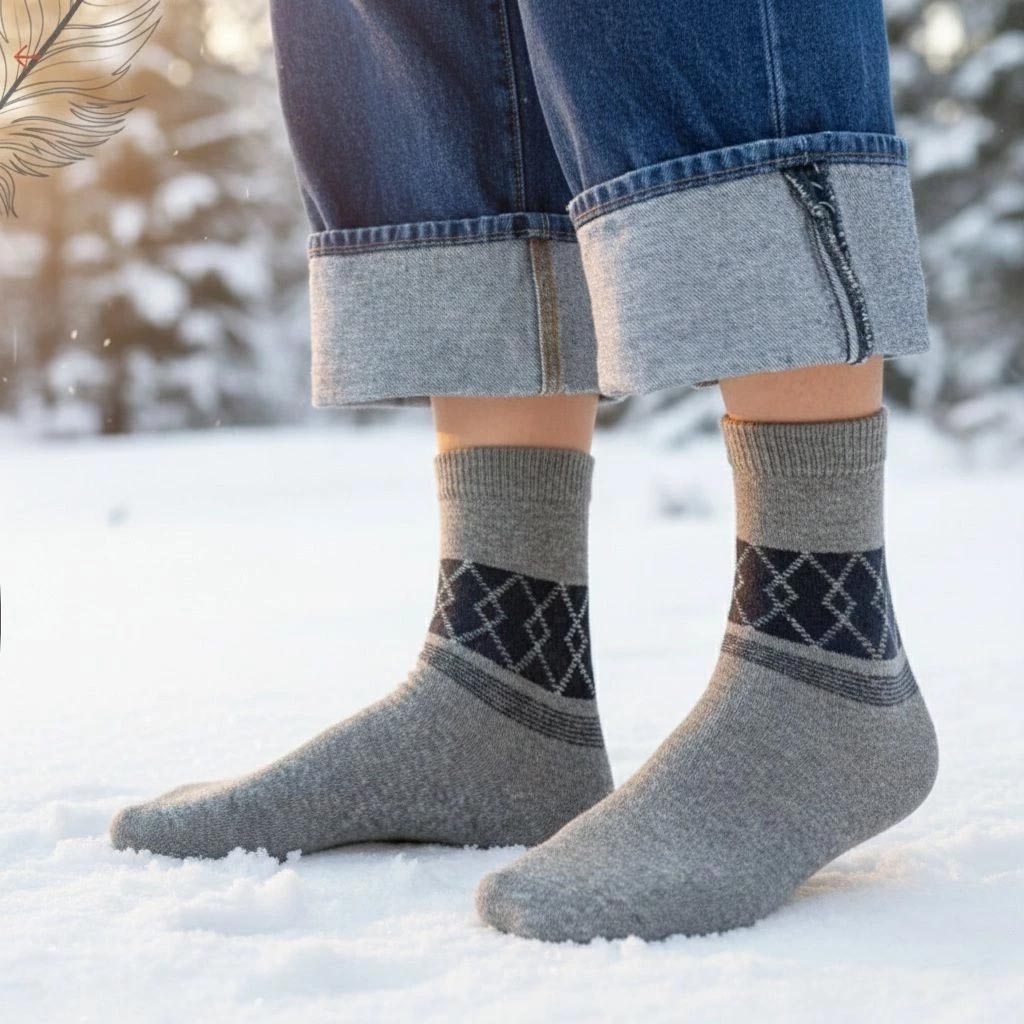 [Kaimi Cotton] 7-Pair Set &ndash; Random Colors &ndash; Winter Essential (Men&rsquo;s) Premium Thermal Wool Socks &ndash; Cold-Proof / Warm / Long Winter Socks &ndash; Argyle Design, , large